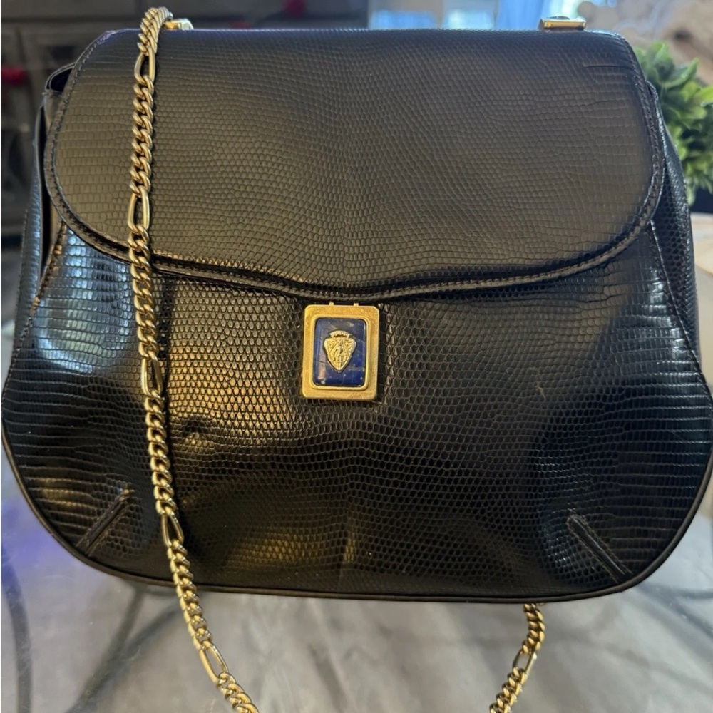 Vintage Navy Gucci Lizard Bag Purchased In Italy Circa 1970’s